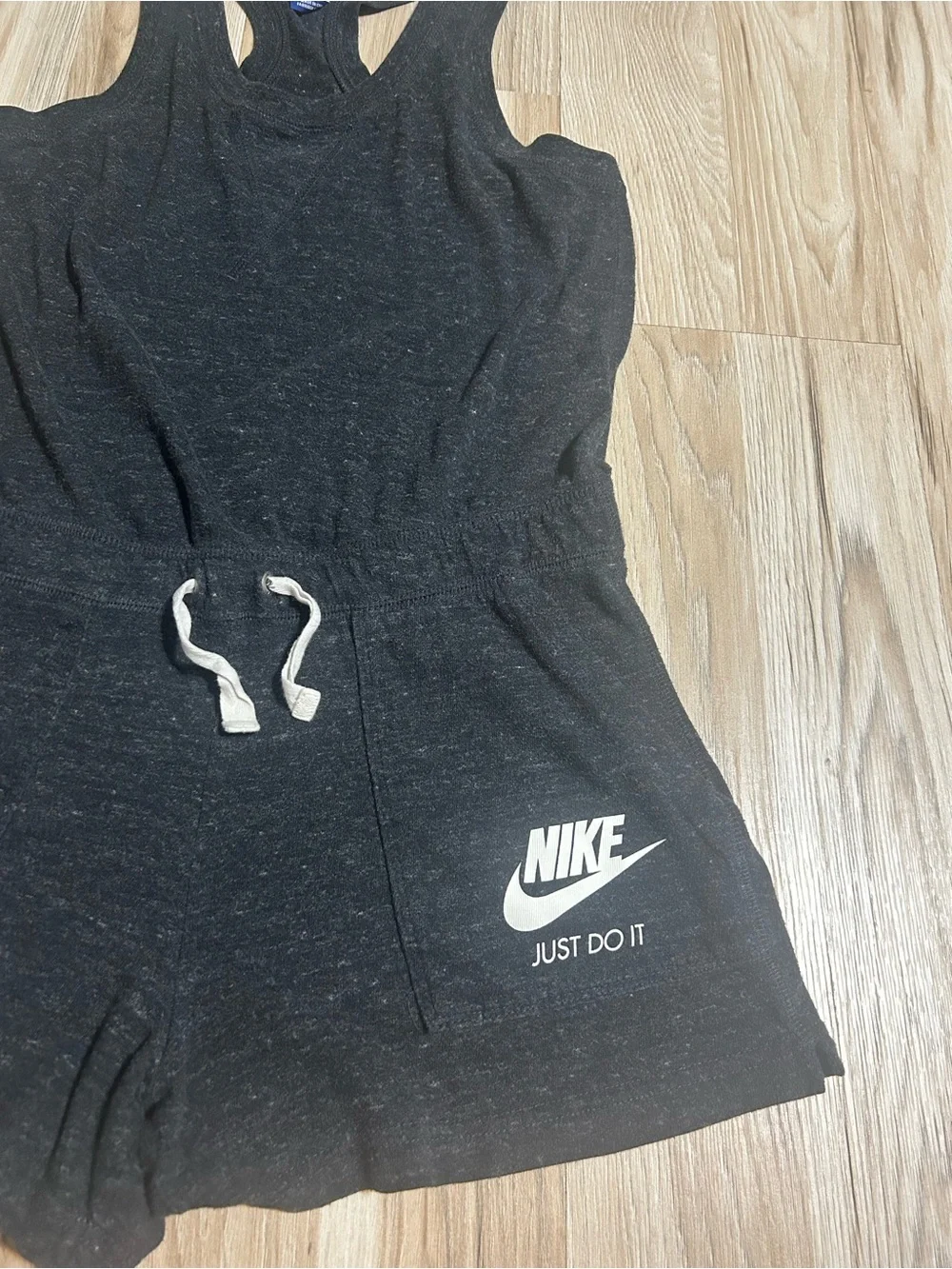 Nike Charcoal Sleeveless Drawstring Romper with White Logo